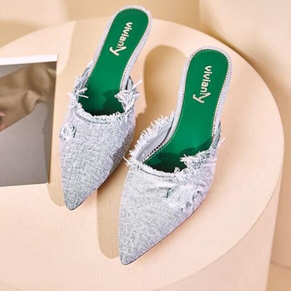 Shoes - Women's Denim Heeled Sandals